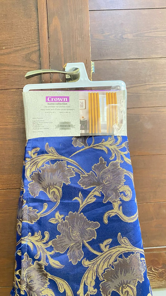 Blue Jacquard Curtain Pair